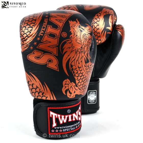 FBGVL3-49 Twins Black-Bronze Flying Dragon Boxing Gloves
