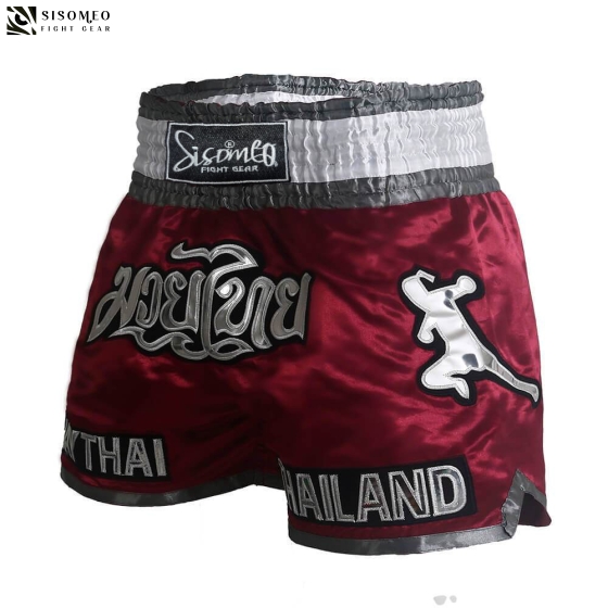 QUẦN MUAY THAI SISOMEO BS002 - ĐỎ XÁM TRẮNG