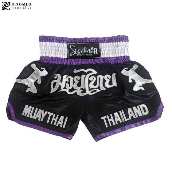 QUẦN MUAY THAI SISOMEO BS002 - ĐEN TRẮNG TÍM